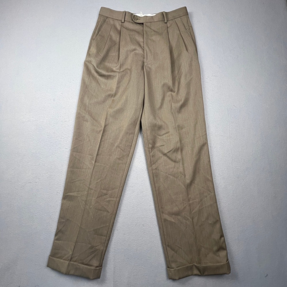 Croft & Barrow Dress Pants Mens 33x32 Super 100s Merino Wool Pleated Cuffed
